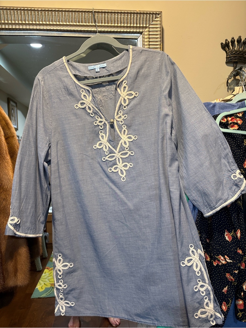 ANTONIO MELANI Light Blue Mini Dress with Cream Embroidery